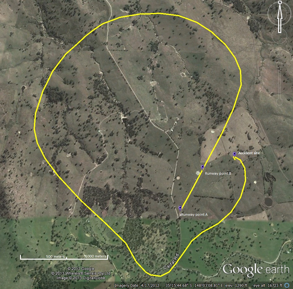 Figure 1: GPS-derived flight path of VH-CTE